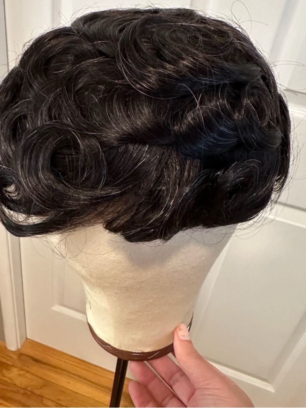 Human Hair Toupee‎ Natural Black mixed with Grey Hairs Hairpiece Toupee #TA7